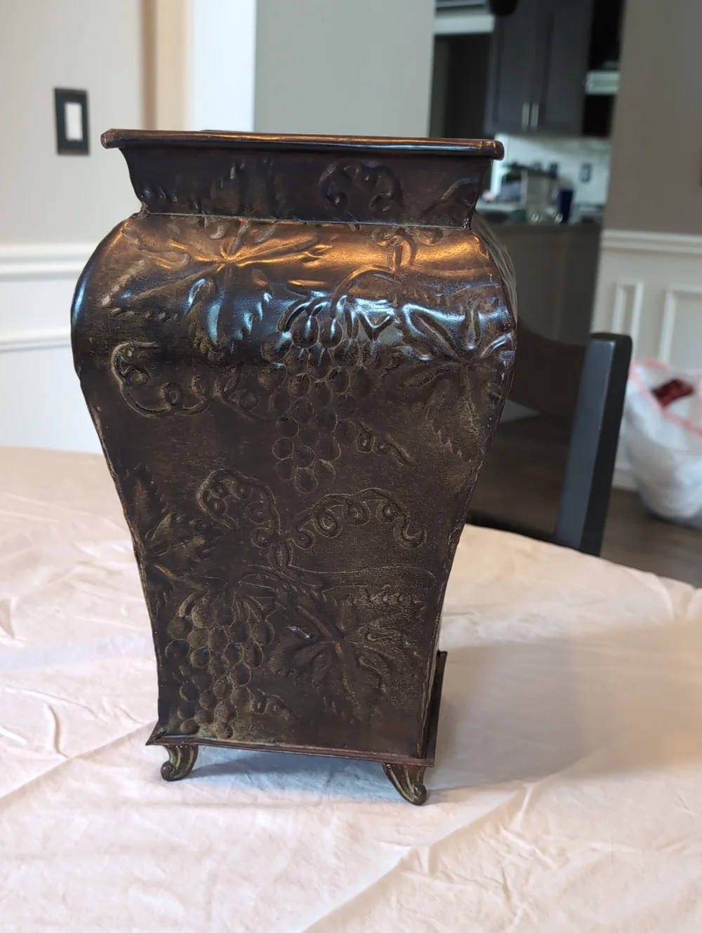 Pottery Barn Embossed Metal Vase - Brown with Subtle Gold Highlights